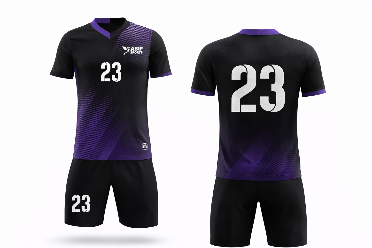 Black Purple Football Kit Set black purple custom football kit jersey and shorts set with number printing