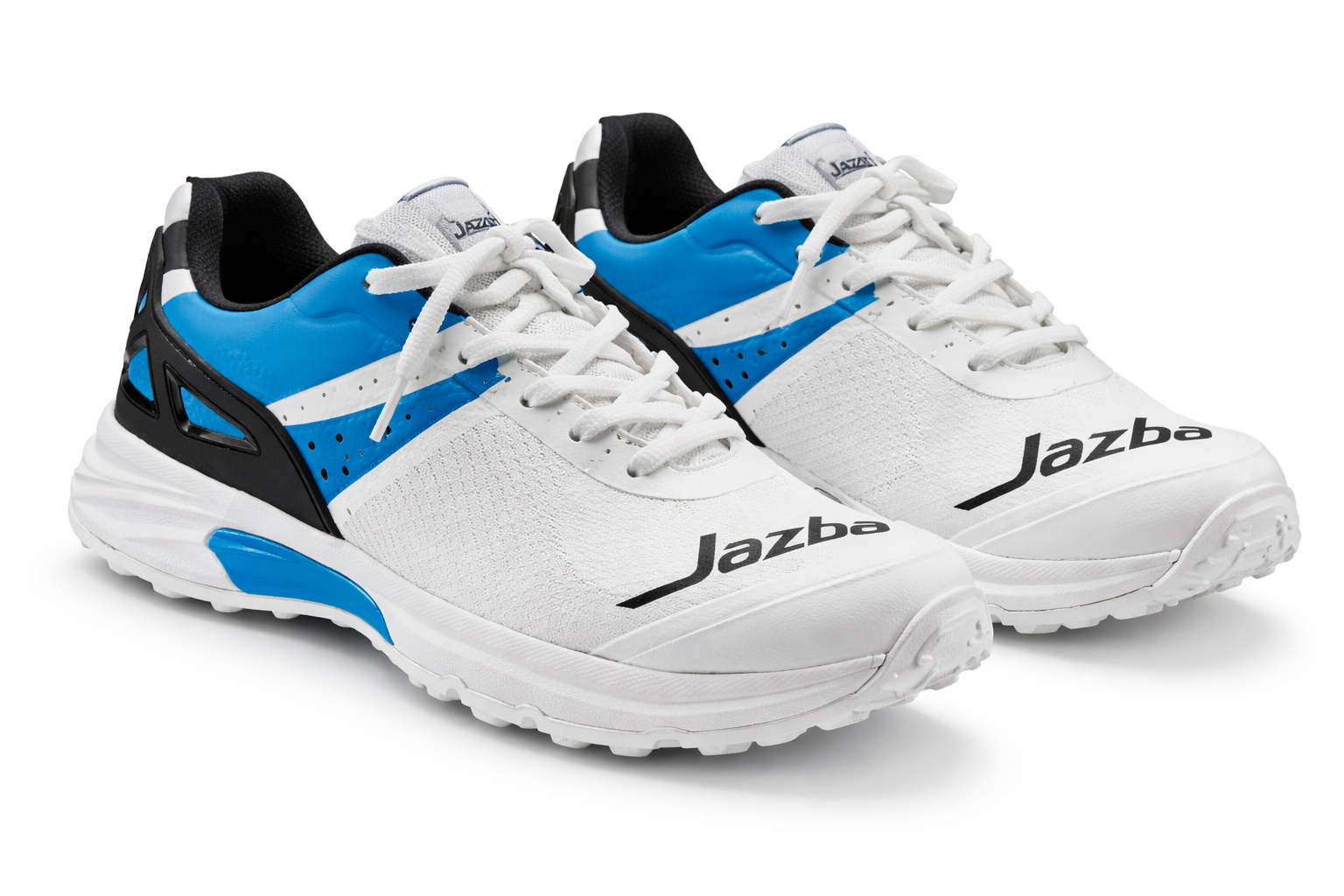 Jazba White Blue Cricket Shoes Jazba cricket shoes white and blue lightweight cricket footwear for training and matches Pakistan